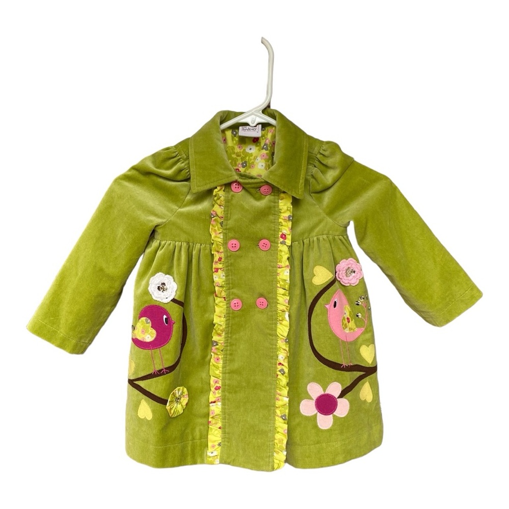 Sam and Sydney Lime Green Birds &‎ Floral Appliqué Little Girl's Size 4 Jacket